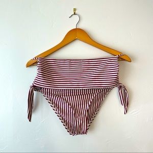 Aurea Burgundy and White Striped Strapless Bandeau Bikini Swim Suit